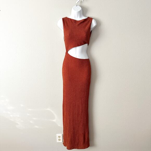 Zara Rust Burnt Orange Cut Out Sleeveless Maxi Dress women's size medium - Picture 2 of 12